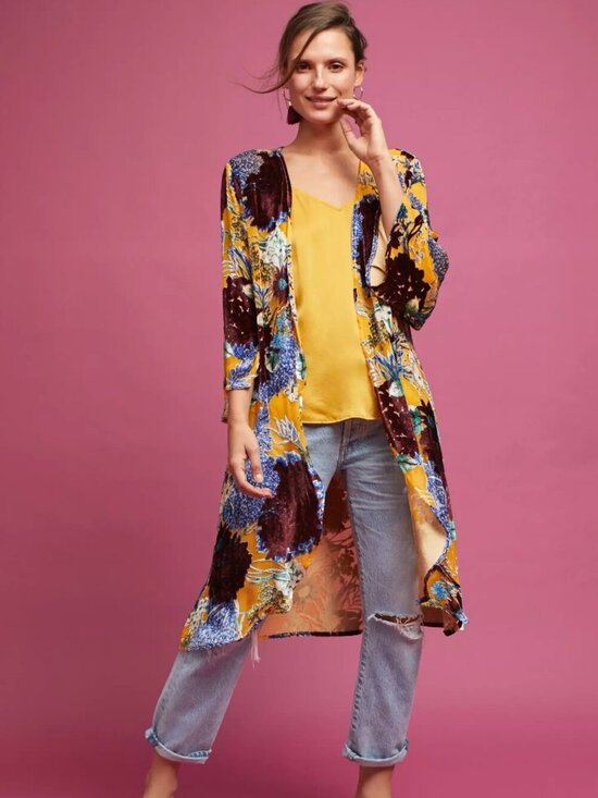 Floreat Jackets & Blazers - Anthropologie FLOREAT Aurelia Yellow Floral Burnout Velvet Kimono, One Size